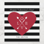 Étiquette Pour Bouteilles De Vin Coeur rouge et rayures (Étiquettes simples)