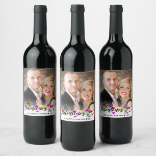 Étiquette Pour Bouteilles De Vin Coeurs Coloré Saint Valentin Typographie Photo