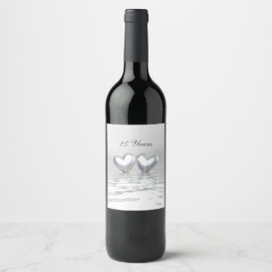 Étiquette Pour Bouteilles De Vin Coeurs de l'anniversaire d'argent