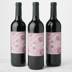 Étiquette Pour Bouteilles De Vin Cœurs et fleurs abstraits roses Amour Art fractal
