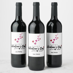 Étiquette Pour Bouteilles De Vin Coeurs griffés Rouge rose Saint Valentin Script
