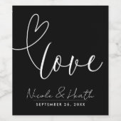 Étiquette Pour Bouteilles De Vin Coeurs modernes Amour noir et blanc Mariage minima (Étiquettes simples)