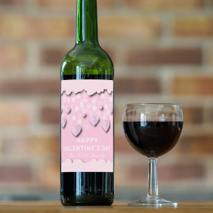 Étiquette Pour Bouteilles De Vin Coeurs roses mignons sur cordes et nuages Saint Va