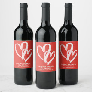 Étiquette Pour Bouteilles De Vin Coeurs rouges mignons Valentines Couples