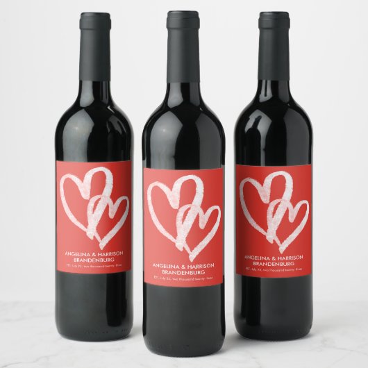 Étiquette Pour Bouteilles De Vin Coeurs rouges mignons Valentines Couples (Bouteilles)