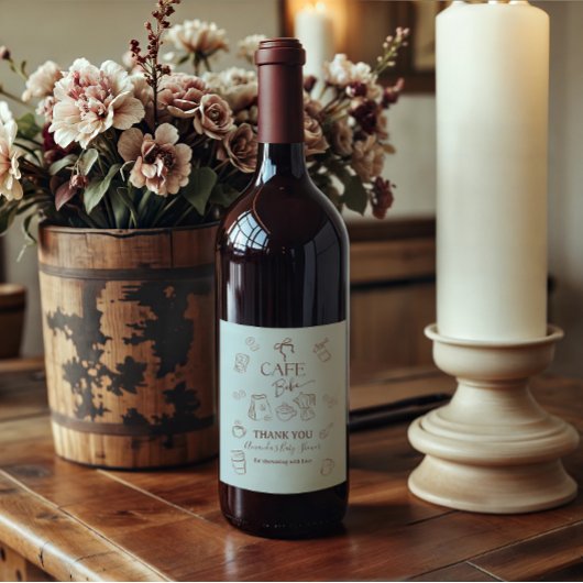 Étiquette Pour Bouteilles De Vin Coffee Theme Blue Bow Cafe Bebe Boy Baby Shower