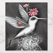 Étiquette Pour Bouteilles De Vin Colibri blanc et fleurs roses (Étiquettes simples)