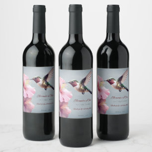 Étiquette Pour Bouteilles De Vin Colibri et Mariage d'Hibiscus   Bleu