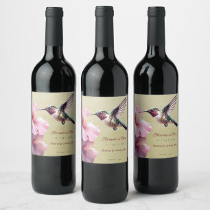 Étiquette Pour Bouteilles De Vin Colibri et Mariage d'Hibiscus Jaune