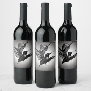 Étiquette Pour Bouteilles De Vin Colibri peint en N&B