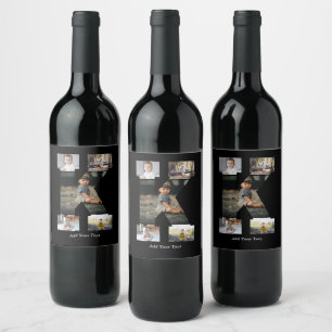 Étiquette Pour Bouteilles De Vin Collage photo lettre noir et blanc K