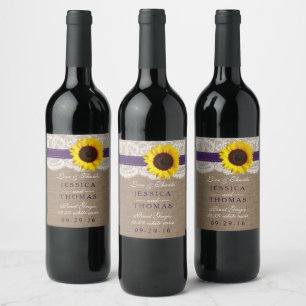 Étiquette Pour Bouteilles De Vin Collection de Mariages de tournesol rustique - vio