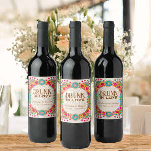 Étiquette Pour Bouteilles De Vin Coloré Ethnic Mandala Bold & Bright Mariage