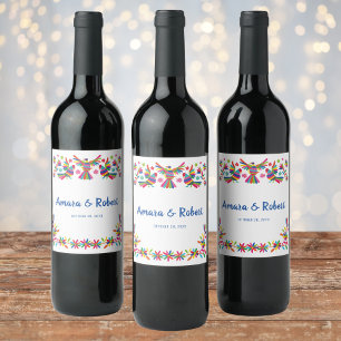 ÉTIQUETTE POUR BOUTEILLES DE VIN COLORFULL OTOMI MEXICAN
