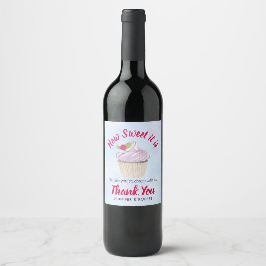 Étiquette Pour Bouteilles De Vin Comme il est doux Mariage Cupcake rose Merci (Devant)