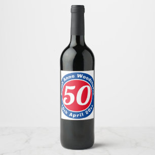 Étiquette Pour Bouteilles De Vin Commémoration du 50e anniversaire avec nom, âge et