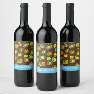 Étiquette Pour Bouteilles De Vin Conception de fruit d'aquarelle pomme funky