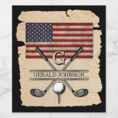 Étiquette Pour Bouteilles De Vin Conception de monogramme de golf avec drapeau amér (Étiquettes simples)