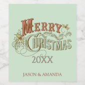 Étiquette Pour Bouteilles De Vin Conception de texte Brown et verte de Noël (Étiquettes simples)