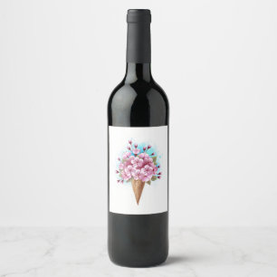 Étiquette Pour Bouteilles De Vin Cône rose Sakura crème glacée gaufre