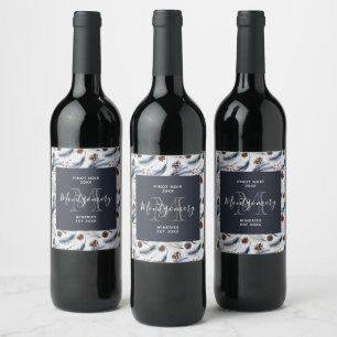 Étiquette Pour Bouteilles De Vin Cônes de pin et aquarelle rustique Motif vinificat