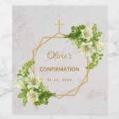 Étiquette Pour Bouteilles De Vin Confirmation Fille Lys blancs Marbre Or Floral (Étiquettes simples)