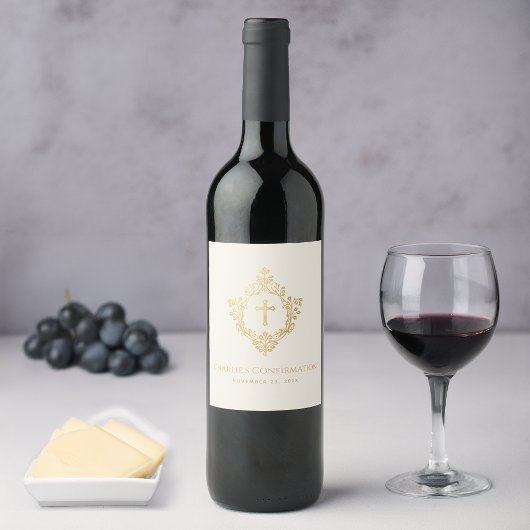 Étiquette Pour Bouteilles De Vin Confirmation religieuse Croix d'or en ivoire de Cr