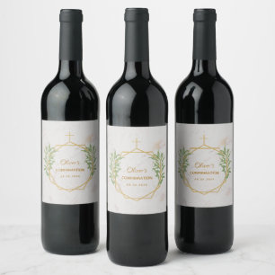 Étiquette Pour Bouteilles De Vin Confirmation Verdure Or Botanique Géométrique