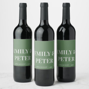 Étiquette Pour Bouteilles De Vin Contemporain minimaliste moderne Sage Mariage vert