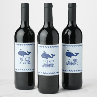 Étiquette Pour Bouteilles De Vin Continuez À Nager La Baleine