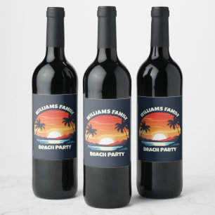 Étiquette Pour Bouteilles De Vin Cool Custom Sunrise Palm Trees Beach Party Blue