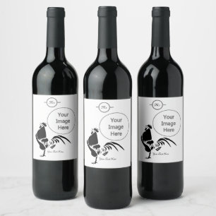 Étiquette Pour Bouteilles De Vin Coq noir chantant le réveil de bon matin