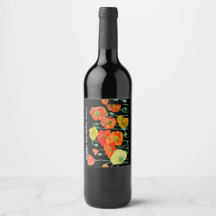 Étiquette Pour Bouteilles De Vin Coquelicot Orange Rouge Fleur Aquarelle Anniversai