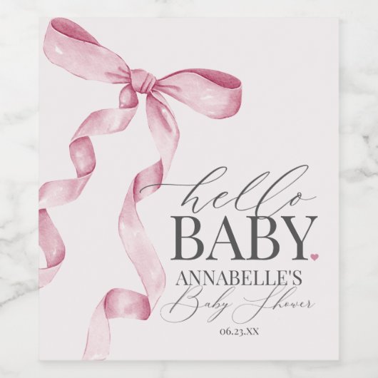Étiquette Pour Bouteilles De Vin Coquette Rose Bow Girl Baby shower Faveurs (Étiquettes simples)