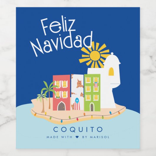 Étiquette Pour Bouteilles De Vin Coquito Vieux Noël San Juan (Étiquettes simples)