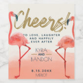 Étiquette Pour Bouteilles De Vin Corail paradis exotique Flamants roses d'aquarelle (Étiquettes simples)