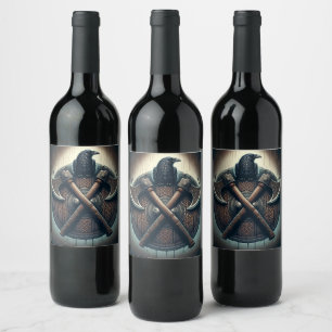 Étiquette Pour Bouteilles De Vin Corbeau et Axes - Norse Warrior Shield Wall Art
