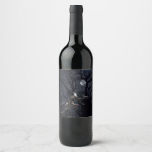 Étiquette Pour Bouteilles De Vin Corbeau et squelette de rat au clair de lune - Hal