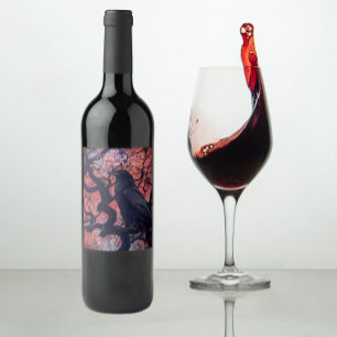 Étiquette Pour Bouteilles De Vin Corbeau noir et érable japonais noueux