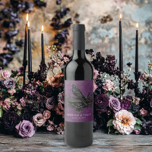 Étiquette Pour Bouteilles De Vin Corbeau noir gothique et Rose noir Mariage violet