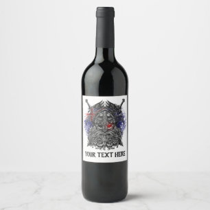 Étiquette Pour Bouteilles De Vin Corbeaux d'Odin épées Mythologie Viking drapeau Au