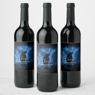 Étiquette Pour Bouteilles De Vin Corneille noire avec Runes style gothique foncé
