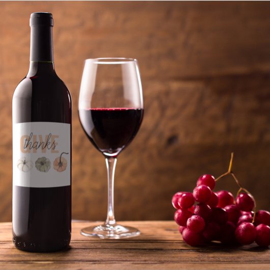 Étiquette Pour Bouteilles De Vin Cosy Pastel Donner Merci et Citrouille