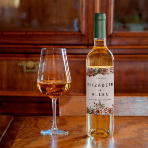 Étiquette Pour Bouteilles De Vin Cottagecore Boho rose Mariage enchanté