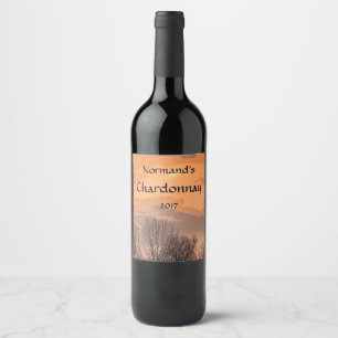 Étiquette Pour Bouteilles De Vin Coucher de soleil orange avec arbres Étiquette à v