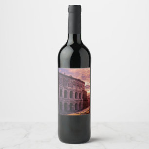 Étiquette Pour Bouteilles De Vin Coucher de soleil sur le Colisée de Rome à Rome