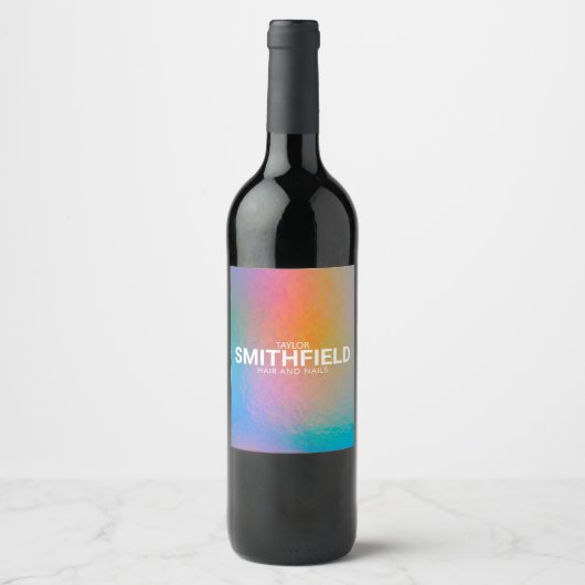 Étiquette Pour Bouteilles De Vin Couleur Maj Neon Lumière Holographique tendance (Devant)