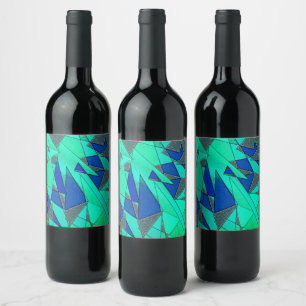 Étiquette Pour Bouteilles De Vin Coupes triangulaires vertes sur arrière - plan ble