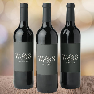 Étiquette Pour Bouteilles De Vin Couples de mariage initial élégant ébène