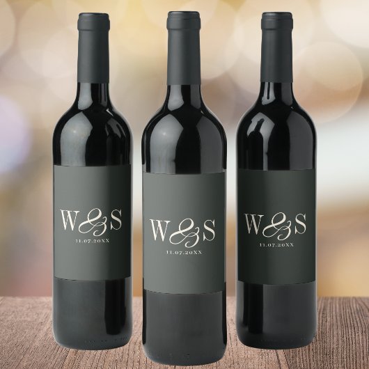 Étiquette Pour Bouteilles De Vin Couples de mariage initial élégant ébène